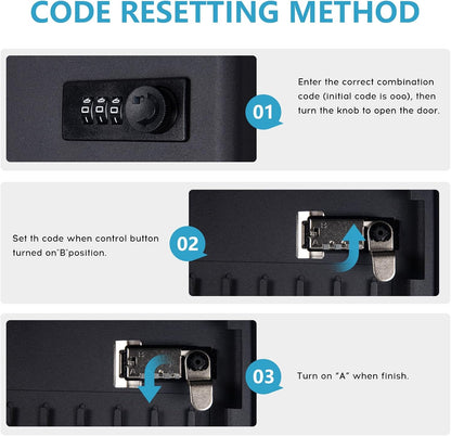 72 Position Key Cabinet with Combination Lock Wall Mount, Black Steel Locking Key Organizer Safe Security Storage Lockbox Holder for Valets, with Colorful Key Tag Labels Stickers and Hooks