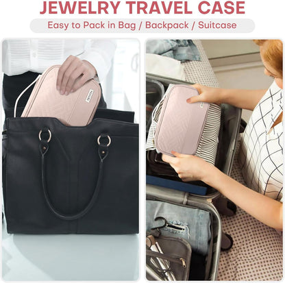 Jewelry Travel Case Organizer for Necklaces, Earrings, Rings, Bracelet, Watch, Soft Sided, Pink