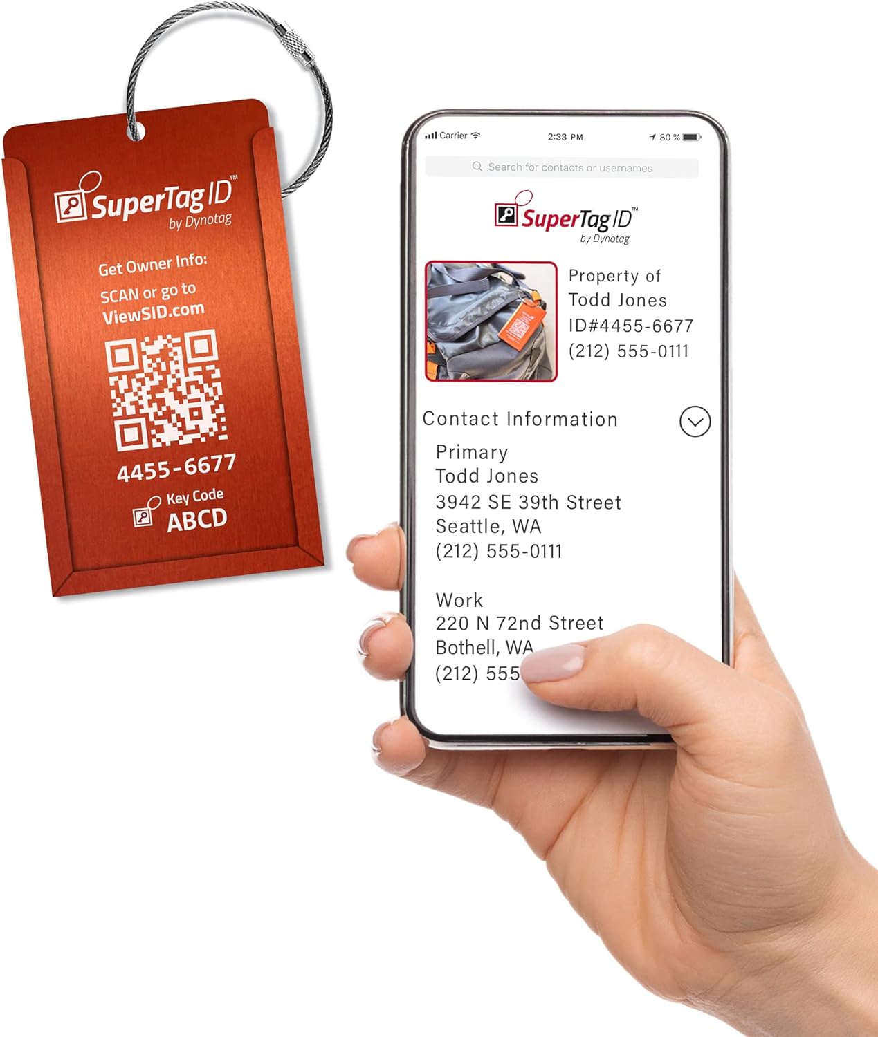 Dynotag® Web Enabled Smart Aluminum Convertible Luggage ID Tag + Braided Steel Loop, with DynoIQ™ & Lifetime Recovery Service (Electric Orange)