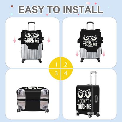 ANNA QUEEN Funny “Don’t Touch Me” Luggage Cover, Bold Black Suitcase Protector with Angry Eyes Design, Stretchable, Washable Travel Cover for 24-26 Inch Luggage