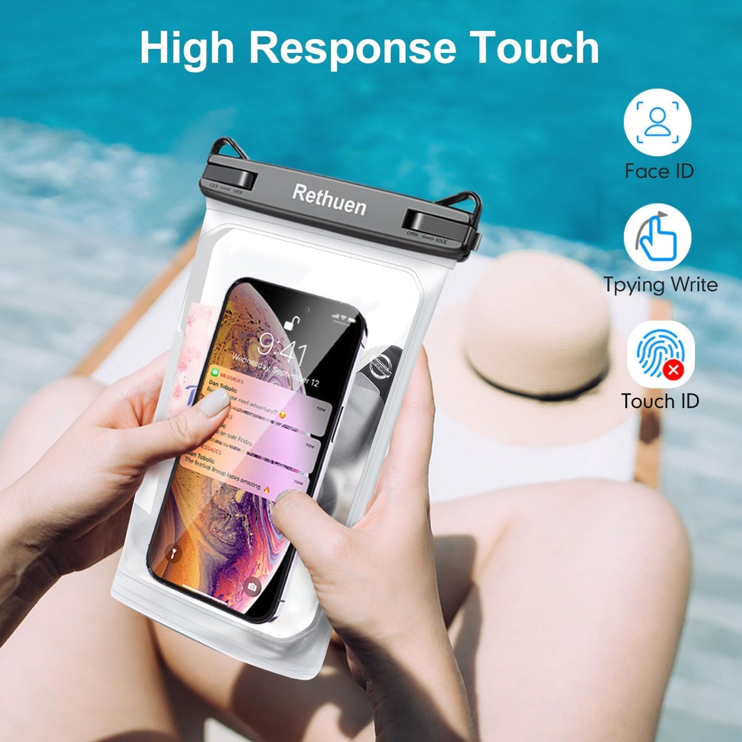 Large Floating Waterproof Phone Pouch, 2Pack Cell Phone Dry Bag for iPhone 16 15 14 13 12 Pro Max Galaxy S24 S23 S22 All Phones, Float Water Proof Bag for Beach Water Park (Frosted + Frosted)