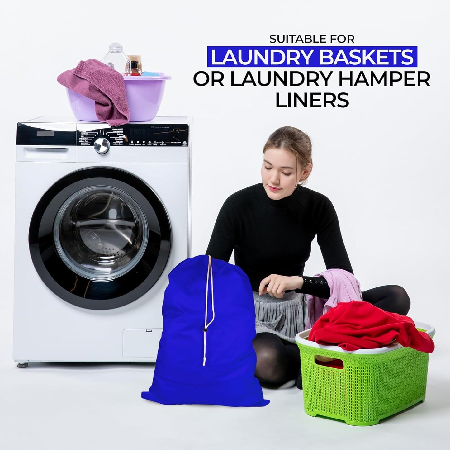 Laundry Bag with Locking Closure Drawstring – Extra Large Heavy Duty 100% Nylon, Large & Foldable Clothes Sack – Lightweight Dirty Laundry Organizer for Travel, Dorm, Gym – L 40" x H 50" (ROYAL BLUE)