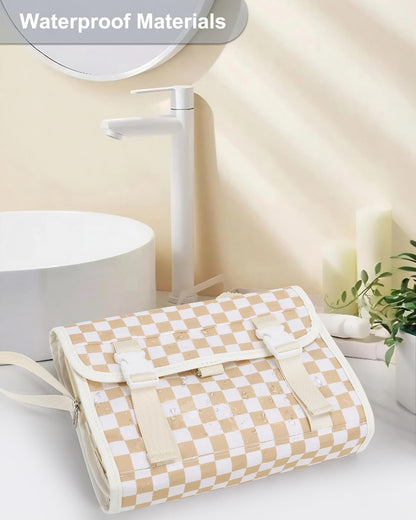 Relavel Hanging Toiletry Bag for Women, Hanging Makeup Organizer with Travel Size Toiletries, Portable Bathroom Travel Bag with Hook for Shaving Kit, Shampoo, Conditioner for Trip - Plaid