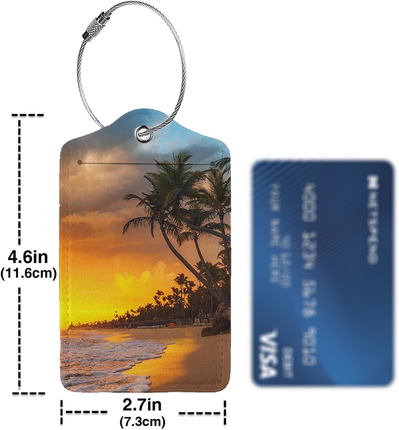 Sunset Beach Luggage Tags for Suitcases,2 Pack Luggage Tag, Leather Stainless Steel Loop Label Tag for Women Girl Travel Bag Suitcase