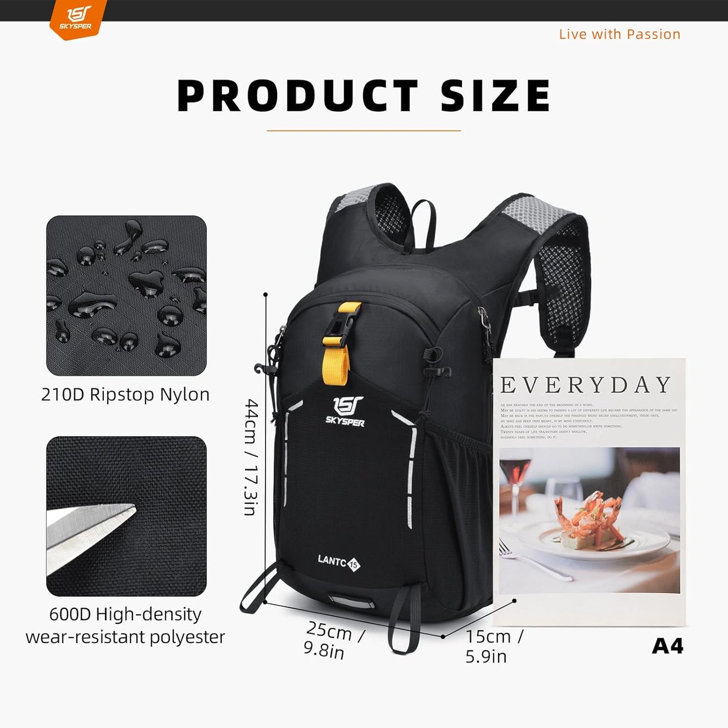 SKYSPER Small Hiking Backpack - 15L Travel Daypack Lightweight Bag Water Resistant Hiking Backpacks for Women Men