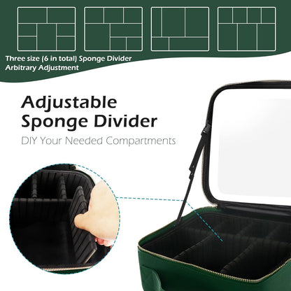 MOMIRA Travel Makeup Bag Cosmetic Bag Makeup Organizer Bag with Lighted Mirror, Adjustable Brightness in 3 Color Scenarios, Waterproof Makeup Train Case, Gift for Women - Emerald Green