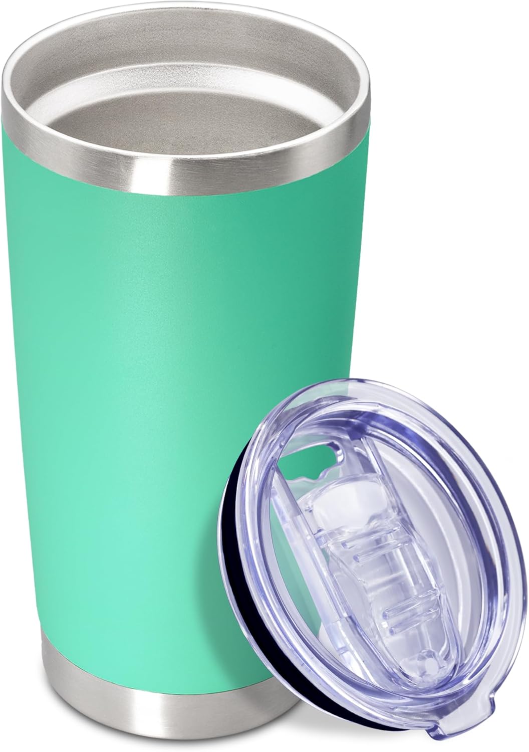 20 oz Tumbler Coffee Tavel Tumblers Bulk with Lid Stainless Steel Double Wall Vacuum Insulated Mug Powder Coated Cups fit Car Cupholder for Hot and Cold - Light Blue, 1Pack