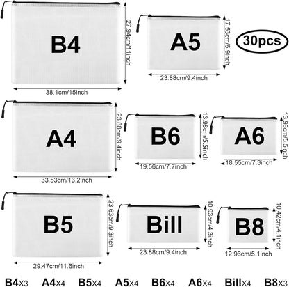 30pcs Multisize Mesh Zipper Pouch, YOPCDJ Lego Storage Organizer, 8 Sizes Waterproof Plastic Document Pouch, Bags for Travel Storage, Game, Office Supply and Home Organize