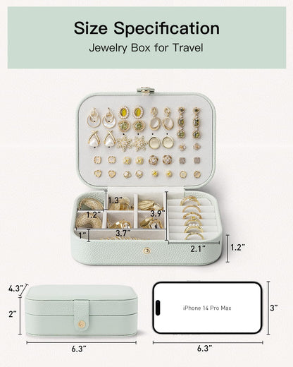 Vlando Travel Jewelry Case for Women Girls Mothers, PU Leather Portable Small Jewelry Box for Rings, Necklaces, Bracelets, Earring Holder Organizer Storage for Travel, Bridesmaid Gifts - Mint Green