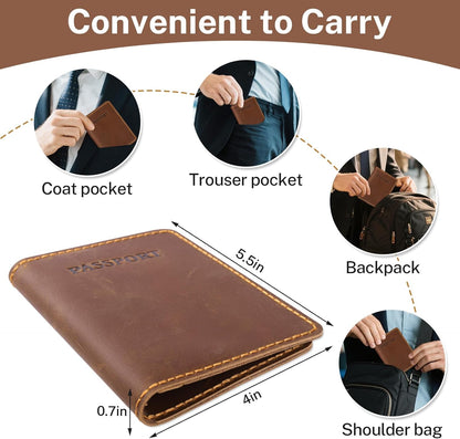 Genuine Leather Passport Holder, Wallet Cover Case for Travel Must Haves, Card Slots - RFID Blocking Travel Wallet - Men's Passports Case (Bourbon Brown)