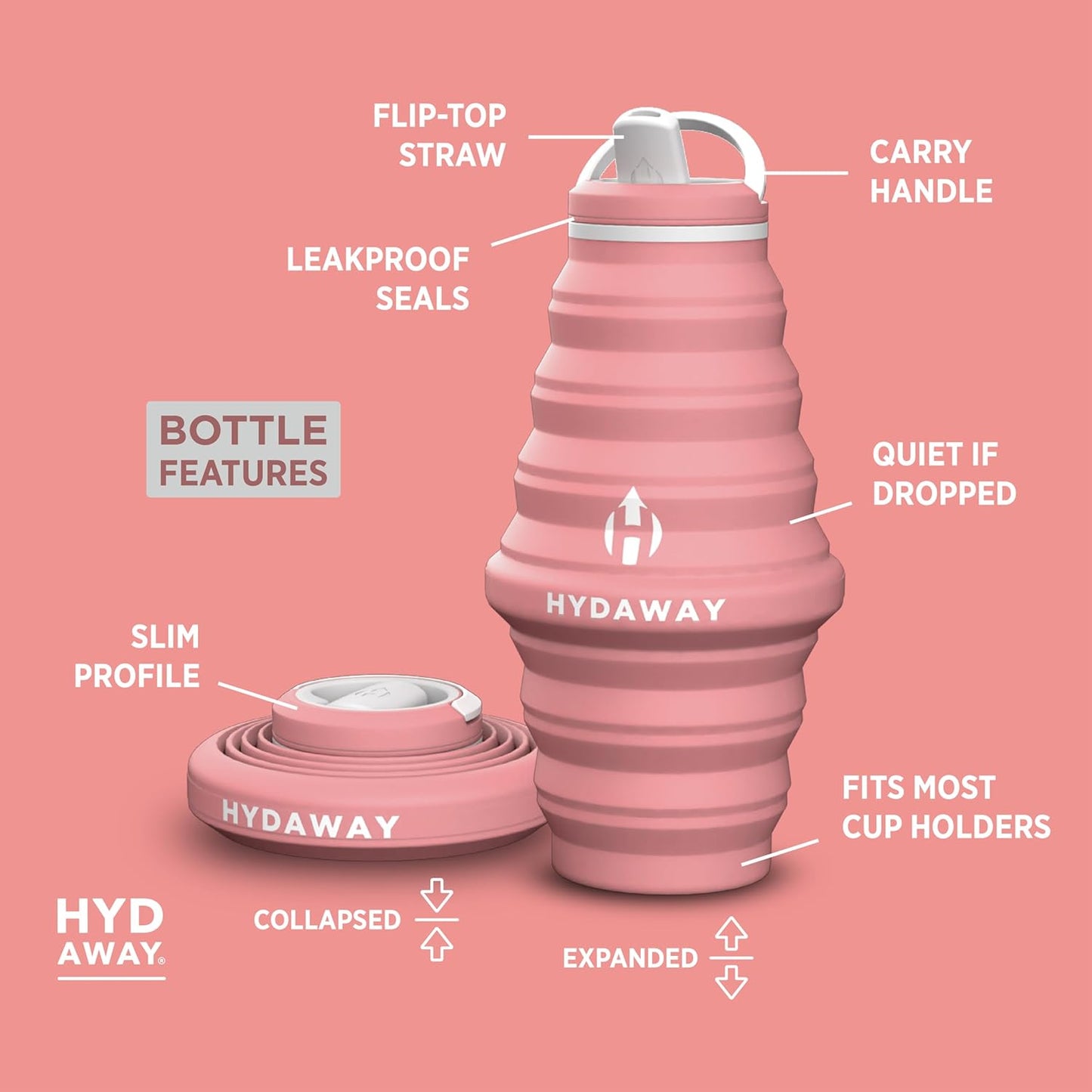 HYDAWAY 25oz Collapsible Water Bottle - BPA-Free, Leakproof, Lightweight, and Space-Saving - Perfect for Hiking, Travel, and All-Day Hydration