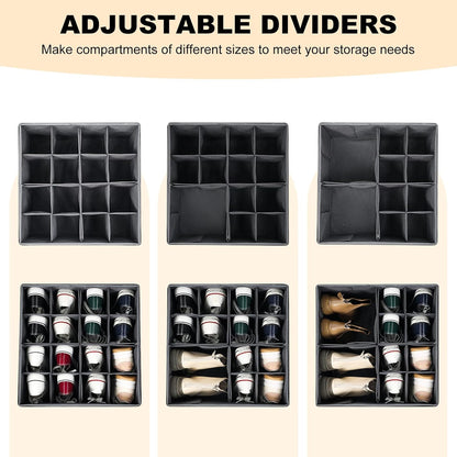 Shoe Organizer for Closet, Foldable Shoe Storage Bins with Clear Cover, Large Shoe Box Storage Container with Adjustabele Dividers, Fits up to 16 Pairs, Gray