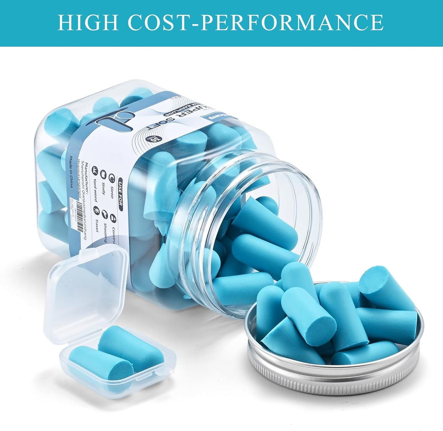30Pair Soft Foam EarPlugs, 32dB Disposable Sound Blocking Noise Cancelling Ear Plugs for Sleeping/Concerts Loud Music/Shooting Guns/Work Construction, Hearing Safety Protection (Blue)
