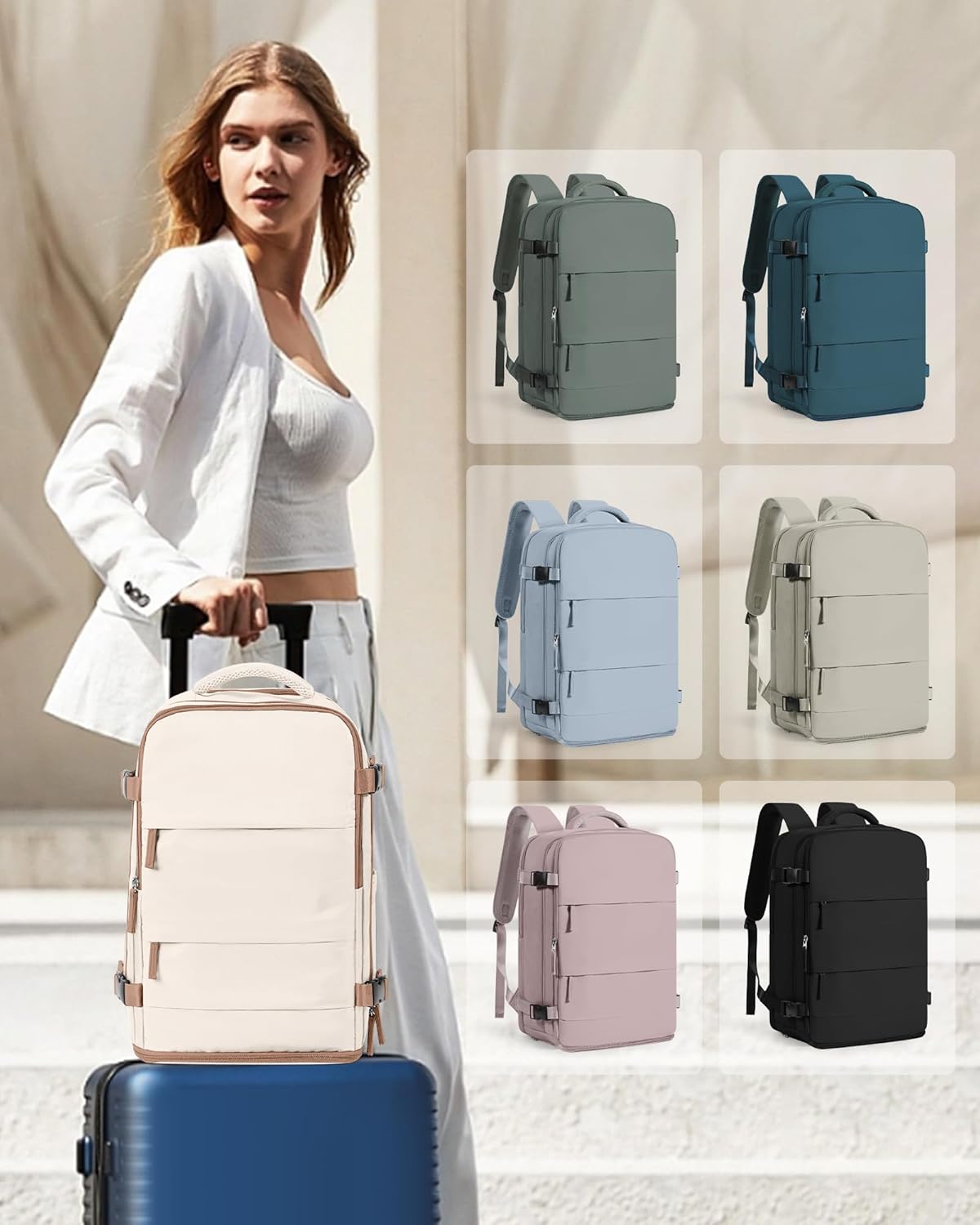 coowoz Travel Backpack Carry On for Women Man Gym Backpacks with Laptop Compartment Mochila de Viaje Teacher Personal Item Backpack Airplane Accessories Must Haves Beige Brown Small