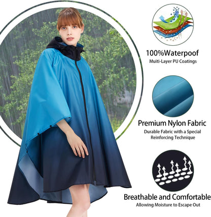 Rain Poncho Jacket Coat Hooded Zipper Style for Women/Men/Adult with Pocket