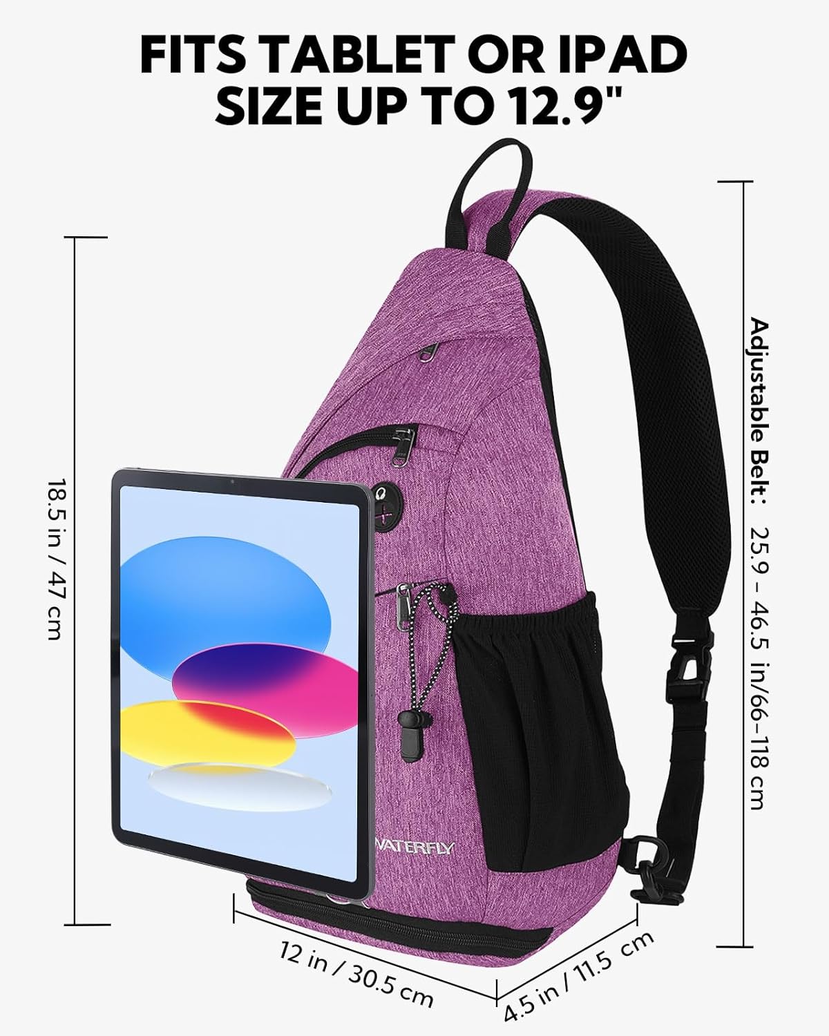 WATERFLY Large Crossbody Sling Bag: Over Shoulder Backpack Daypack Casual Cross Chest Side Pack