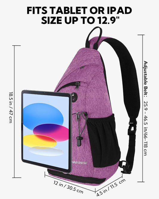WATERFLY Large Crossbody Sling Bag: Over Shoulder Backpack Daypack Casual Cross Chest Side Pack