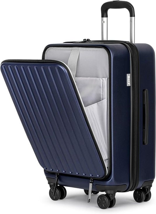 KYME 22-Inch Hardside Small Suitcase - 100% PC Hard Shell with Laptop Compartment, TSA Lock, Double Wheels for Men & Women, Navy