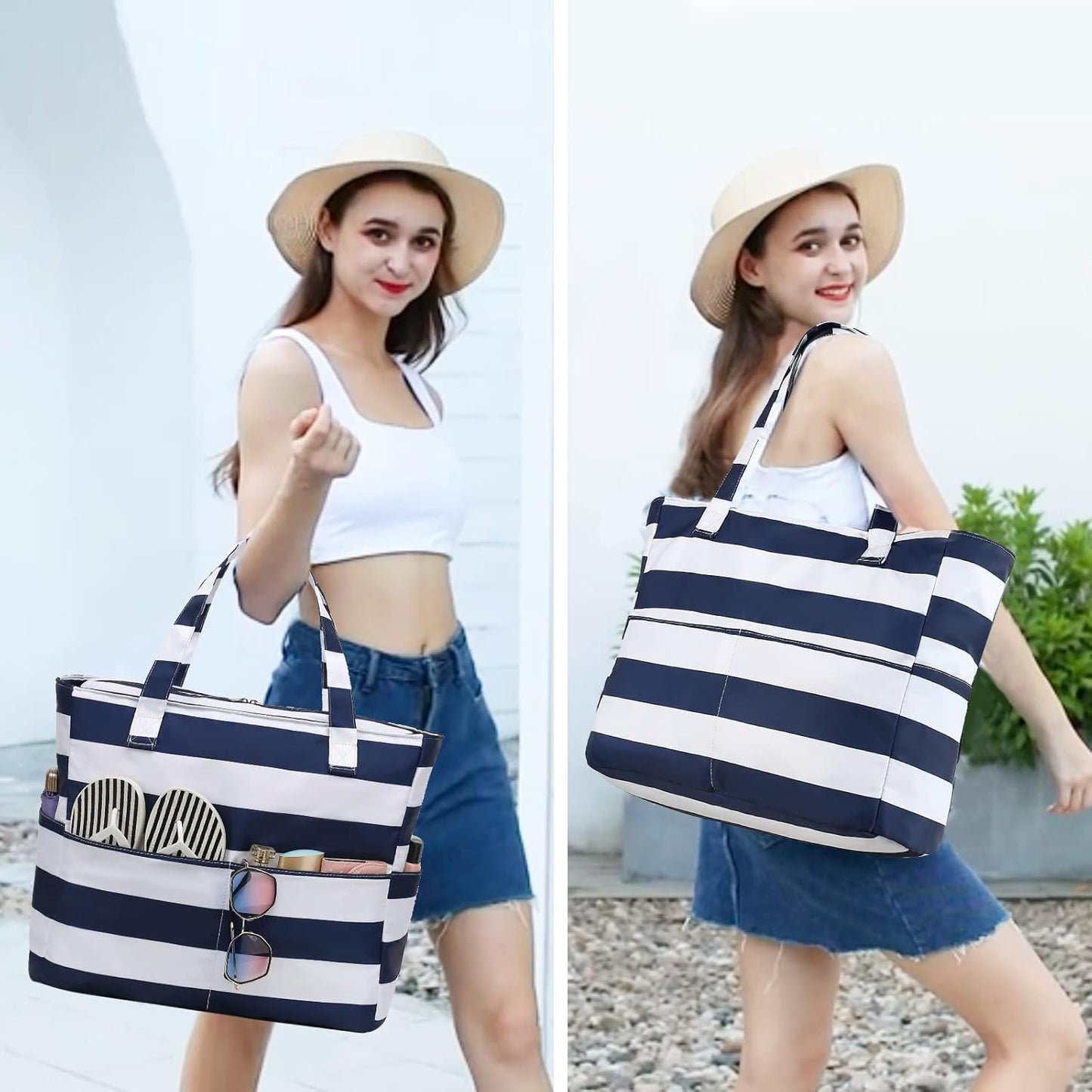 Beach Pool Bags Tote for Women Ladies Large Gym Tote Carry On Bag With Wet Compartment for Weekender Travel Waterproof