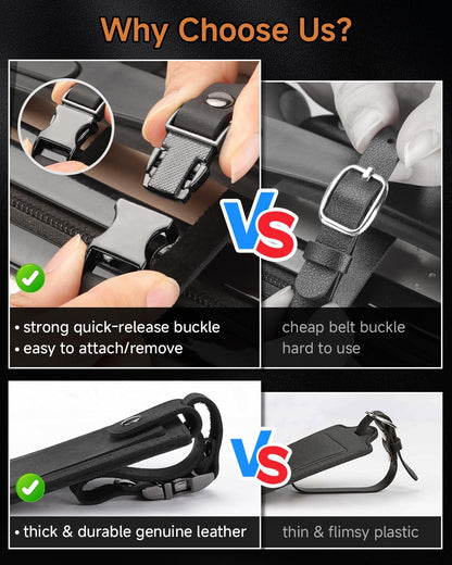 Premium Genuine Leather Luggage Tags for Suitcases - Quick Release, Privacy Protection, Elegant and Durable, Travel Essential Luggage Tag - 2 Pack Black