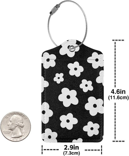 Fun Luggage Tags for Suitcases Leather Name Tag for Luggage Cute Travel Baggage Tags for Carnival Cruise Ships with Funny Patter 2pcs (Black Flowers)