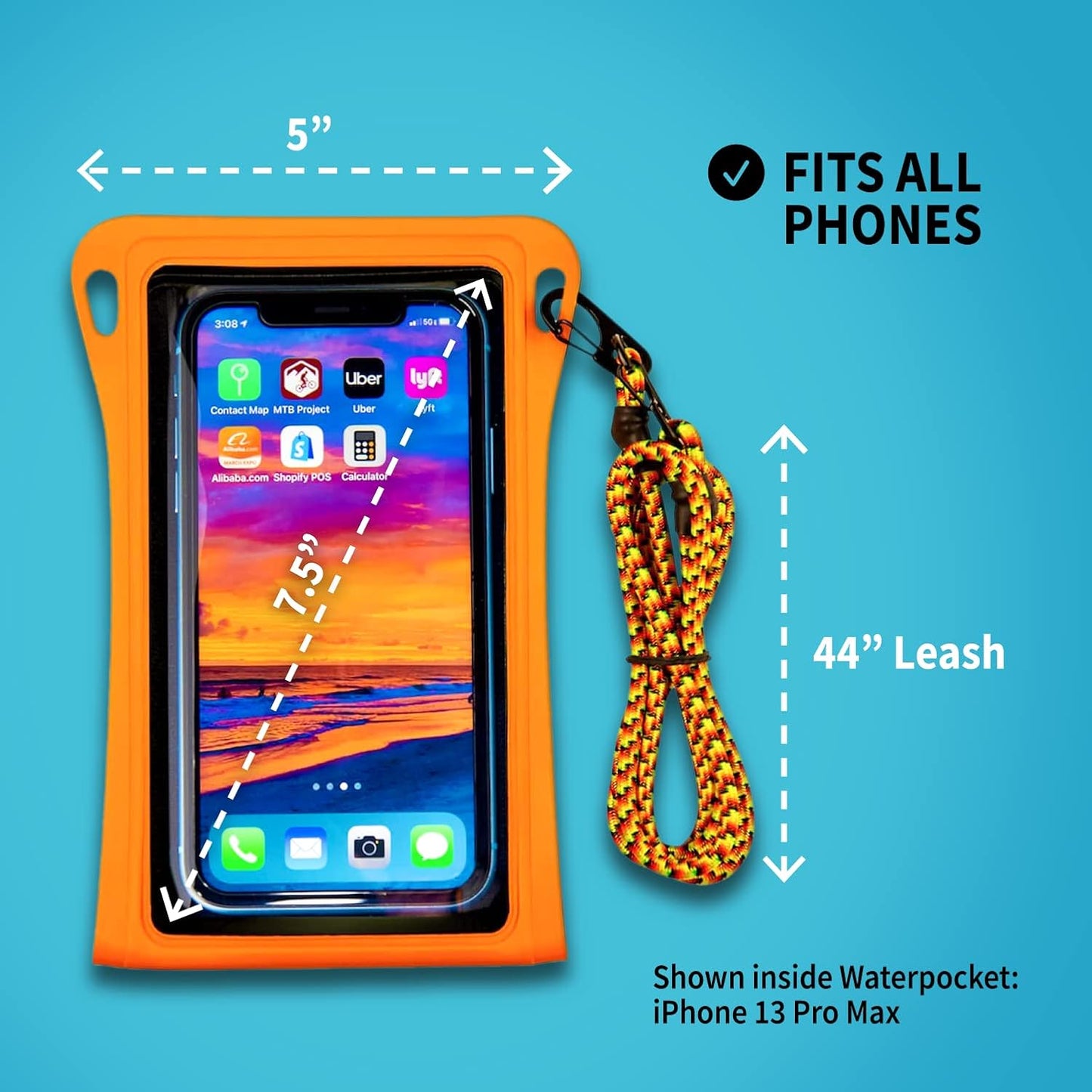 Waterproof Phone Pouch w/Long Lanyard | IPX8 Adventure Grade Cellphone Dry Bag Case, Fits iPhone 15 Pro Max,14 Pro Max, 13 Pro Max, XS, XR, Galaxy S21, for Snorkeling, Kayaking, Cruise Blue