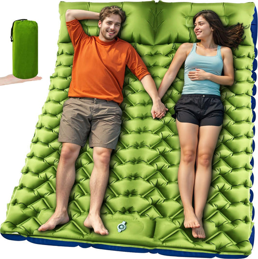 Double Sleeping Pad, Ultralight 4in Extra-Thick for 2 Person with Built-in Pillow & Foot Pump Sleep Mat, Compact Inflatable Camping Mat for Backpacking Hiking Travel Tent Camp Gear Gifts