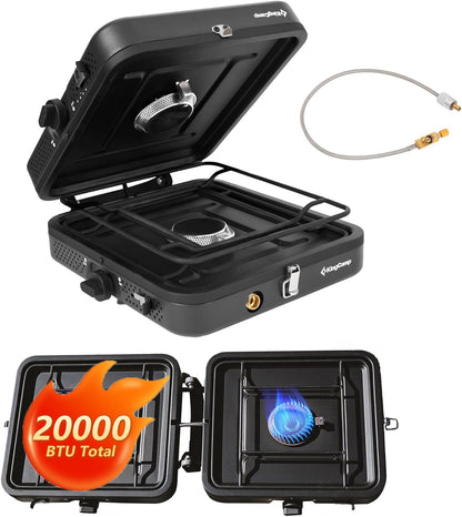 KingCamp 2 Burner Camping Stove，Portable Folding Stove with 20000 BTU，Backpacking Camp Stove for Outdoor Cooking，2 Adjustable Burners & Piezo Ignition for BBQ Hiking Backpacking Camping