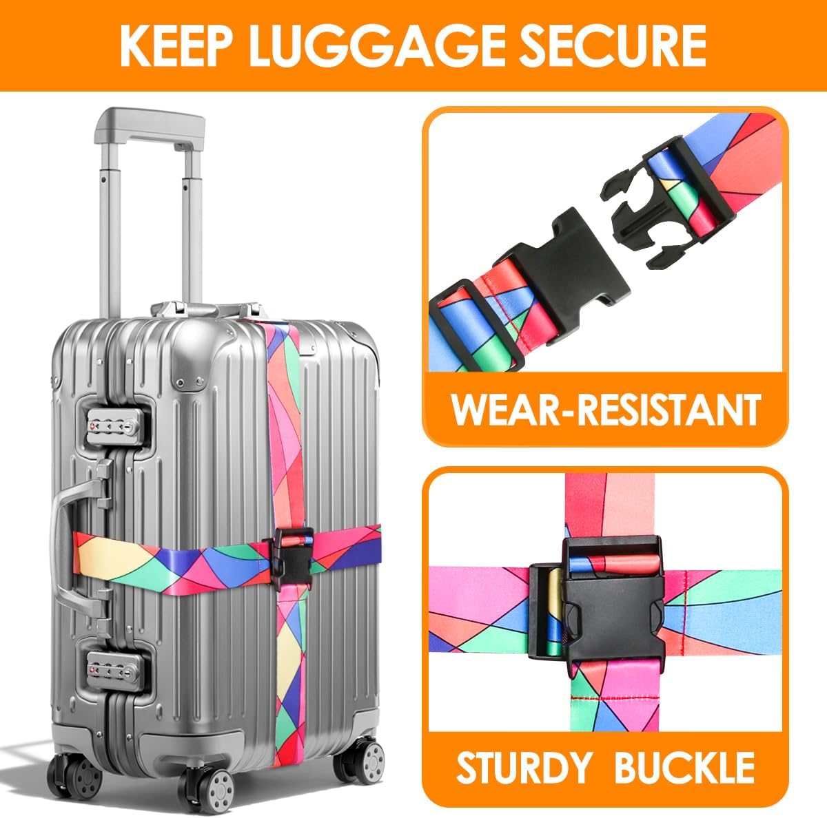 Adjustable Travel Luggage Strap Suitcase Belt Travel Bag Accessories 1.96 in W x 6.23 ft L