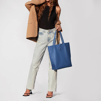 Italian Calf Leather Tote for Women with Zipper, Inner Pocket & Flat Base | Soft Unlined Shopper for Work & Travel