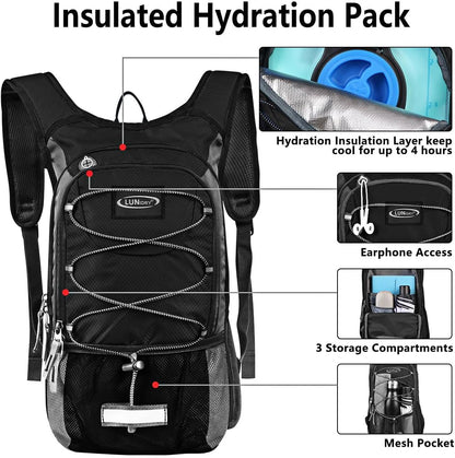 Insulated Hydration Pack Backpack with 3L BPA Free Leak-Proof Water Bladder, Keep Liquids Cool for Up to 5 Hours, Daypack for Hiking, Running, Cycling, Hunting, Climbing