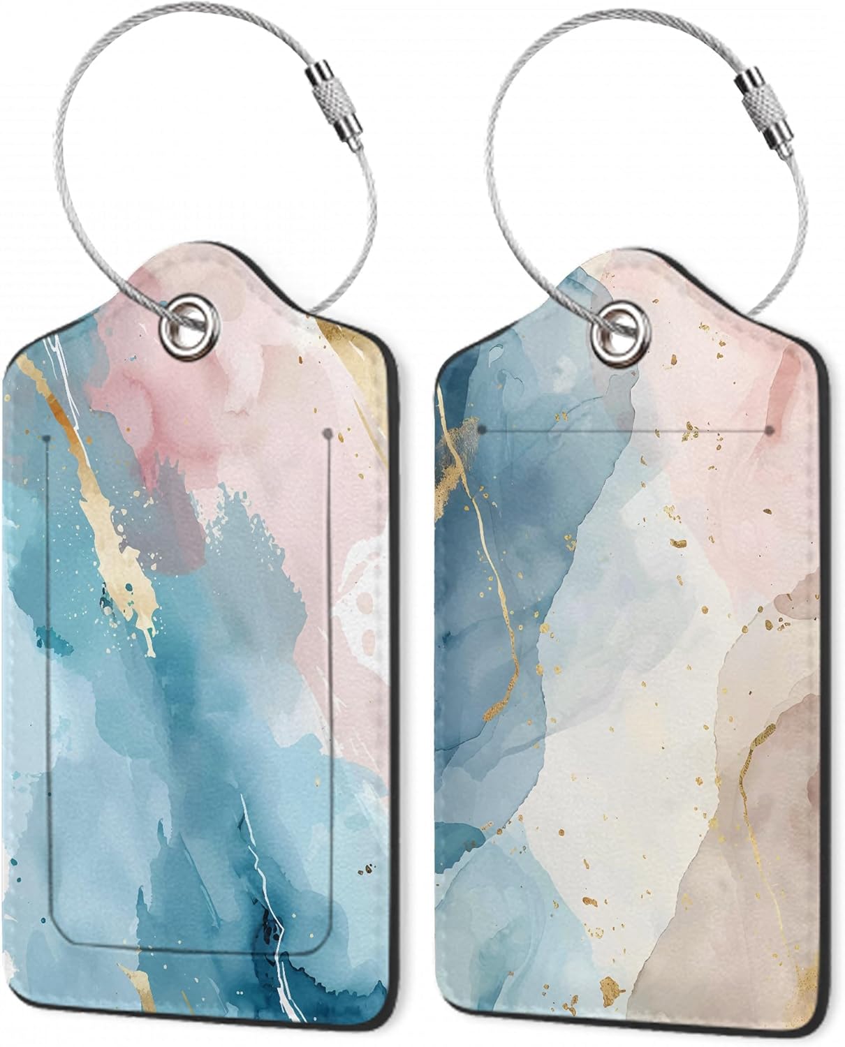 Luggage Tags for Suitcase,Abstract Colorful Marble Texture Luggage Tags of Set 2 Leather Identifiers Privacy Cover with Stainless Steel Loop for Women Men Travel Bag Suitcase