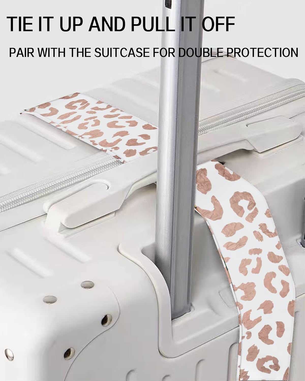 Luggage Straps for Suitcases, Adjustable Travel Belt, Durable Wide Luggage Strap, Cute Suitcase Strap Identifiers with Buckle, Bag Straps for Luggage, White Pink Leopard