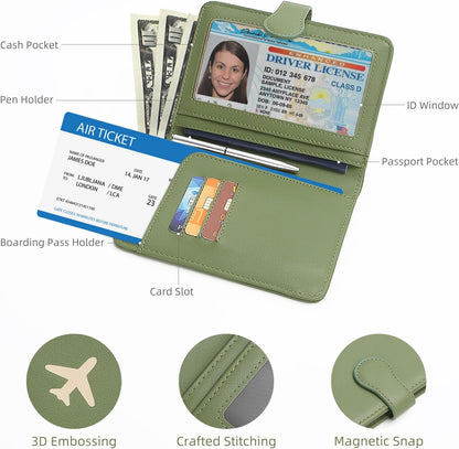 ZOPPEN Passport Holder for Travel, Passport Wallet Case, Rfid Travel Wallet Womens, Card Holder Wallet Travel Document Holder, Green