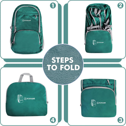 ZOMAKE Lightweight Packable Backpack 30L, Foldable Hiking Backpacks Water Resistant Compact Folding Daypack for Travel(Dark Green)