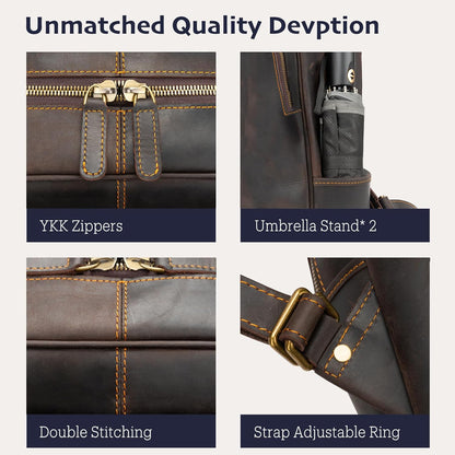 Leather Backpack for Men 15.6" Laptop Backpack 100% Madagascar top-Grain Leather Backpack Dark Brown Medium Size