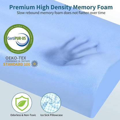 Memory Foam Pillows Neck Pillow for Pain Relief, Ergonomic Cervical Pillow Neck Shoulder Support Bed Pillow for Side Back Stomach Sleeper, Orthopedic Contour Pillow for Sleeping(Blue&White)