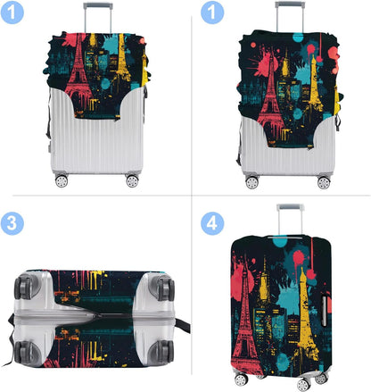 Luggage Cover Washable Suitcase Protector Anti-scratch Suitcase cover Fits 20-34 Inch Luggage (Tower-4, S(20-22inch suitcase))