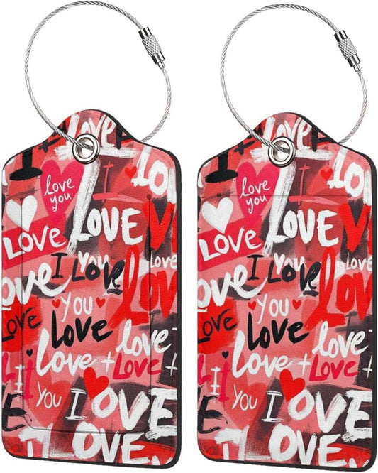 Fun Luggage Tags for Suitcases Leather Name Tag for Luggage Cute Travel Baggage Tags for Carnival Cruise Ships with Funny Patter 2pcs (Love)