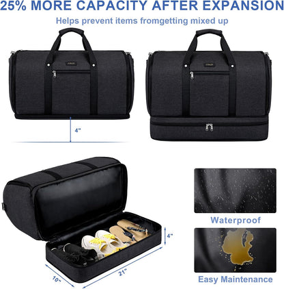 Garment Duffle Bag for Travel - Convertible Carry on Garments Duffel Bags Travel Bag for Women Men Large Weekender Bag with Shoes Compartment 3 in 1 Hanging Clothes Suit Dress Bag 3pcs Set