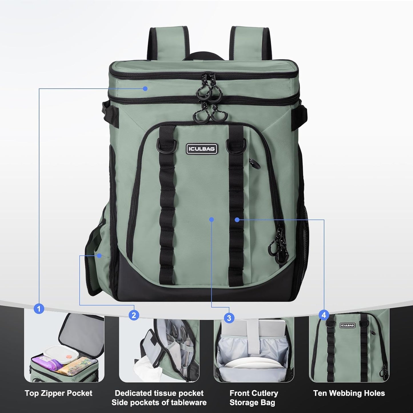 Beach Cooler Backpack for Men 36cans Insulated Backpack Cooler Lunch Bag for Women Camping Hiking Picnic Travel for 18 Hours Cooling 30L