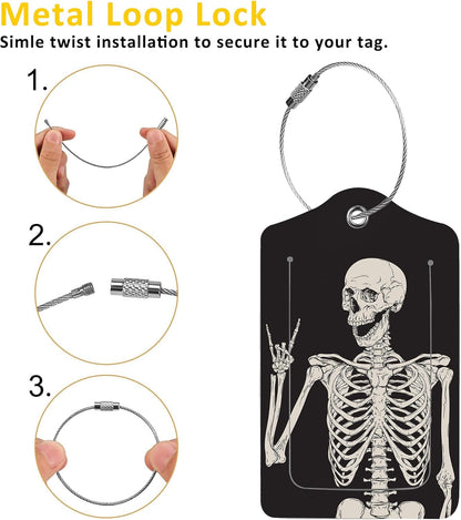 2 Pack Human Skeleton Luggage Tag for Suitcases Skull PU Leather Bag Travel Suitcase ID Identifier Baggage Tags for Women Men Travel