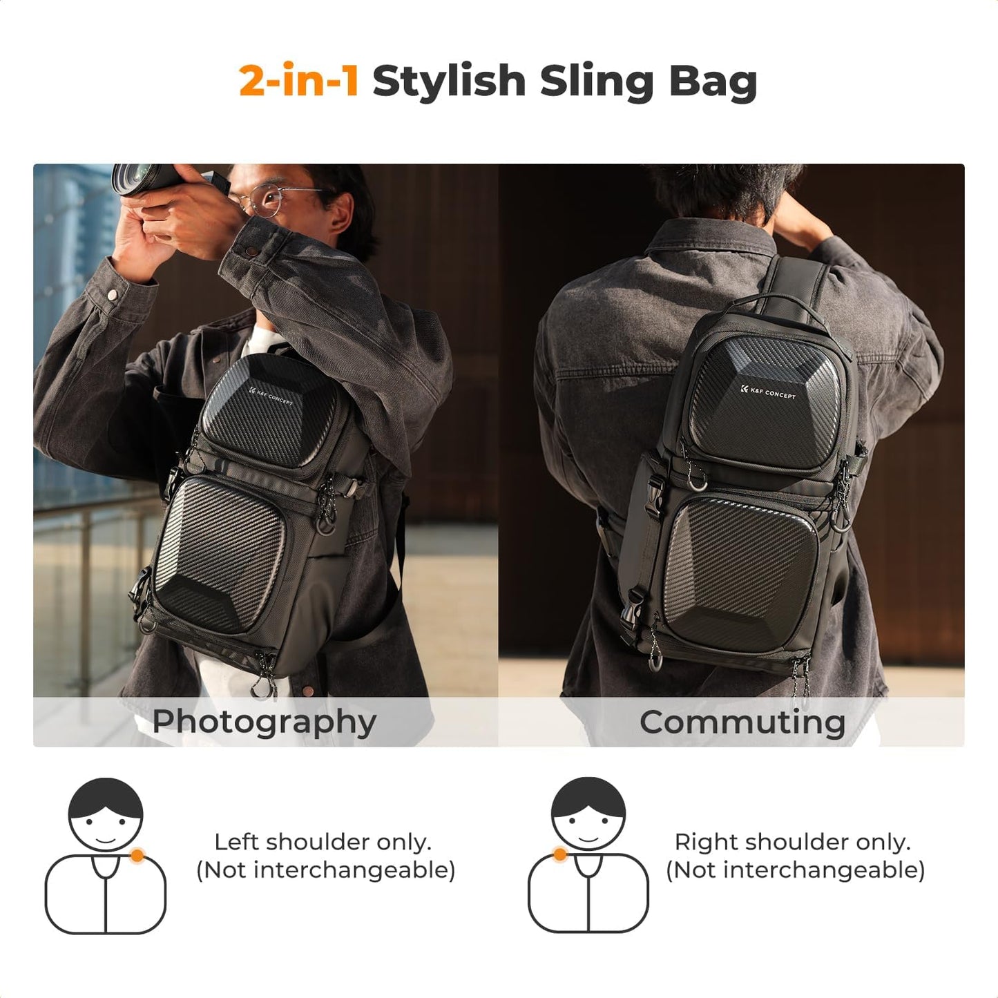 K&F Concept Camera Sling Bag Crossbody Bag Hardshell Camera Shoulder Backpack DSLR/SLR/Mirrorless Camera Case Photography Bags for Photographer