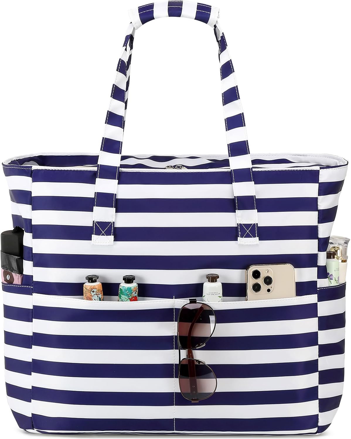 LEDAOU Beach Bag Waterproof Sandproof Women Tote Bag Pool Bag with Zipper for Gym Grocery Travel with Wet Pocket