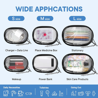 XEWEA Small Clear Toiletry Makeup Bag Portable Waterproof, 3PCS TSA Approved Cosmetic Case with Zipper, Electronics Organizer Cable Charger Pouch, Travel Essentials, Accessories Bag Purse