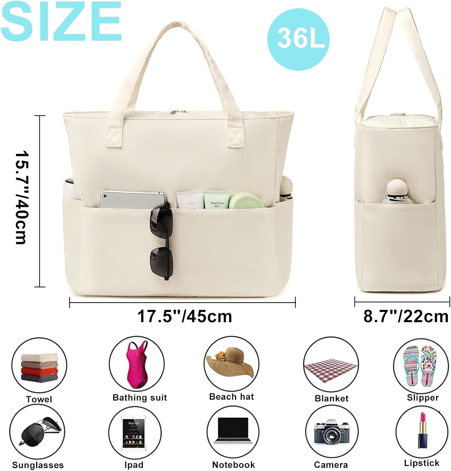 Waterproof Beach Tote Pool Bags for Women Ladies Extra Large Gym Tote Carry On Bag With Wet Compartment for Weekender Travel