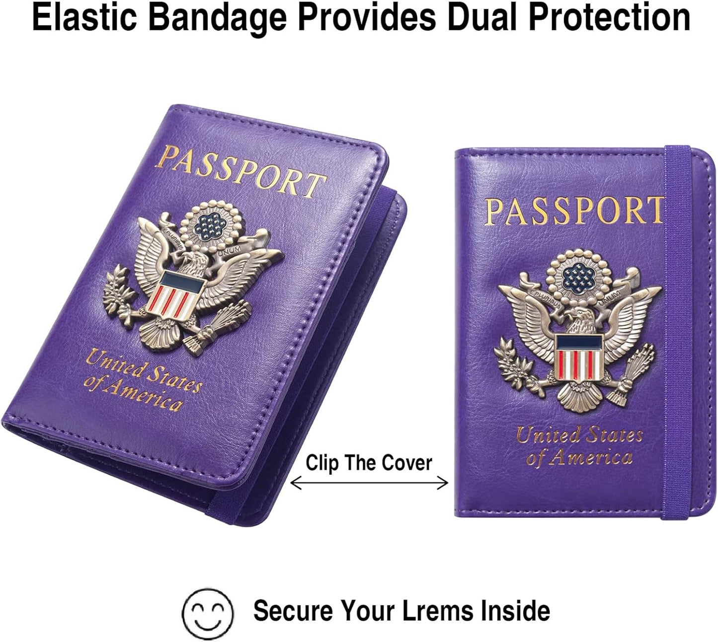 Passport Holder for Travel Passport Cover for Men Passport Wallet Case With 3D Metal Badge Protector Leather Card Case RFID Blocking Women Travel Accessories Document Organizer (Purple)