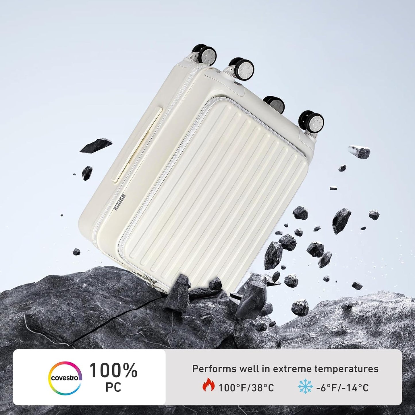 KYME 22-Inch Hardside Small Suitcase, 100% PC Hard Shell with Laptop Compartment, TSA Lock, Double Wheels for Men & Women, White