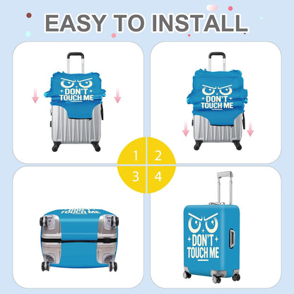 ANNA QUEEN Funny “Don’t Touch Me” Luggage Cover, Bold Blue Suitcase Protector with Angry Eyes Design, Stretchable, Washable Travel Cover for 28-30 Inch Luggage