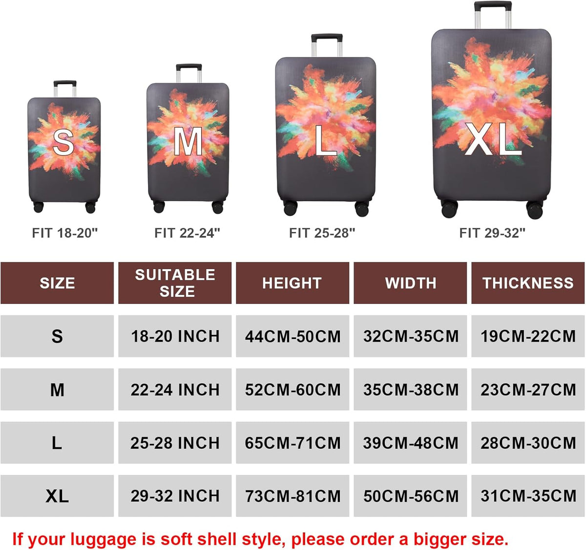 WUJIAONIAO Travel Luggage Cover Baggage Suitcase Cover Protector Skins 18-32 Inch (Graffiti, S (for 18-20 inch luggage))